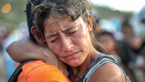 distressed woman hugged for support