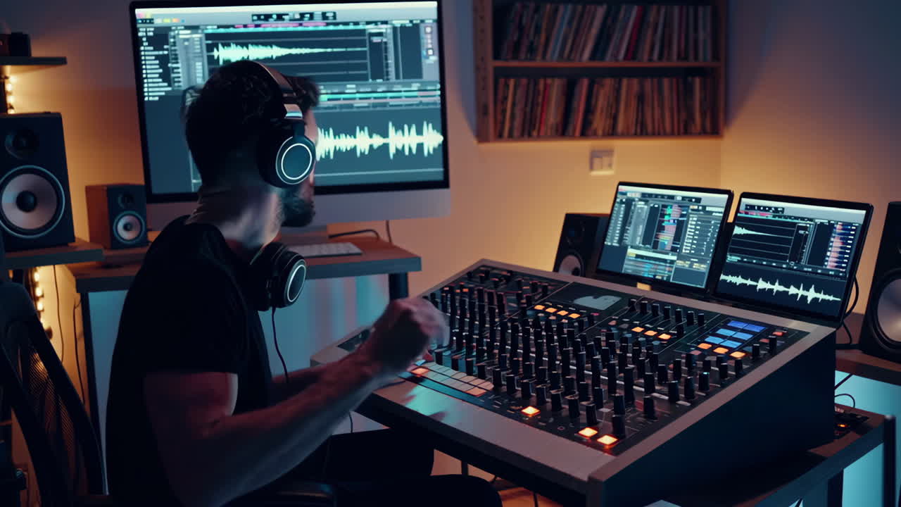 productor de música en el estudio de grabación