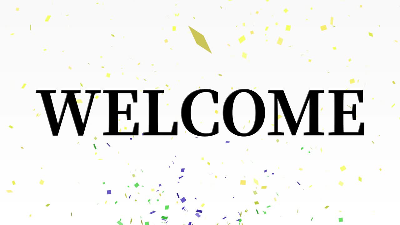 Animazione testuale del messaggio "WELCOME" in motion graphics