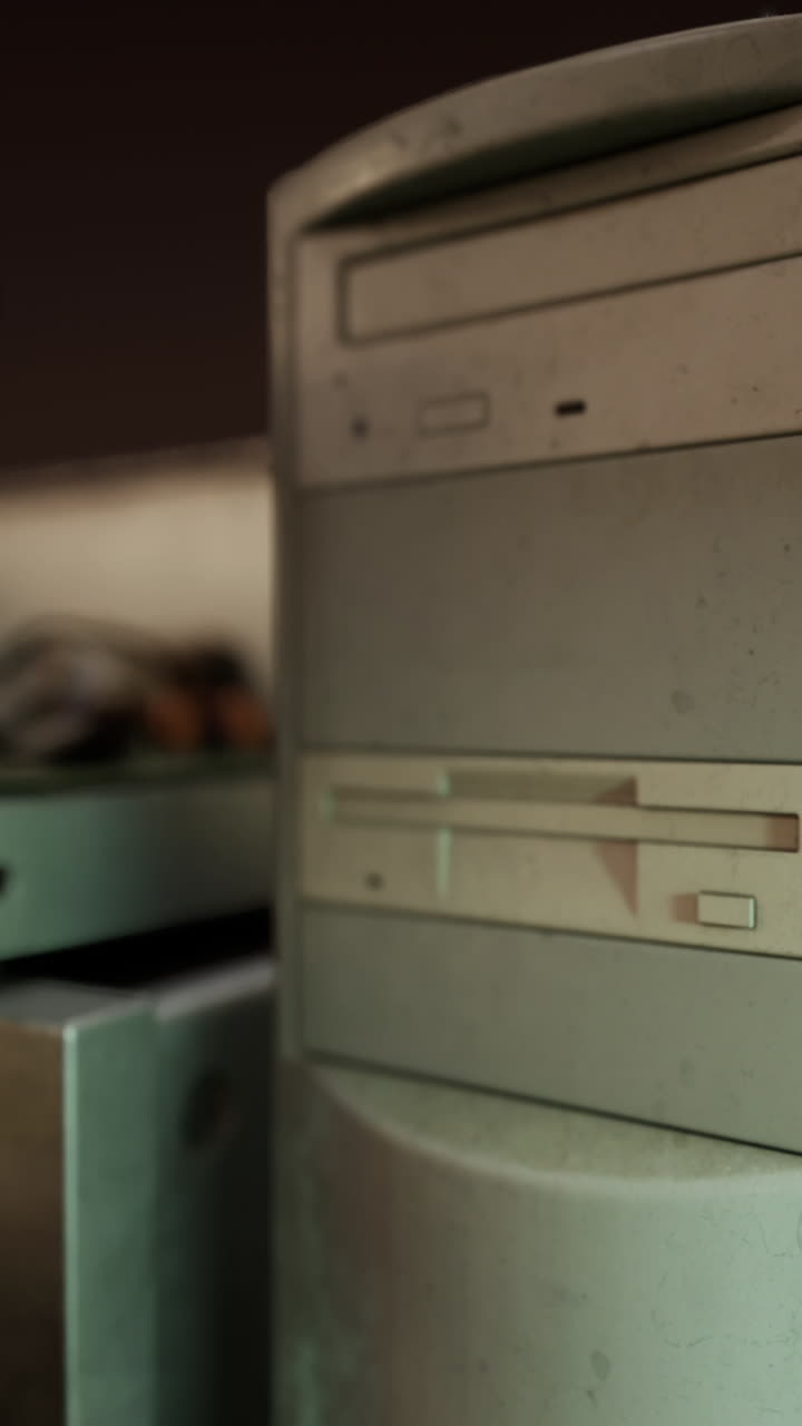 primer plano de una vieja torre de computadoras de escritorio