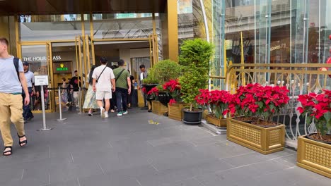 people entering and exiting a shopping mall