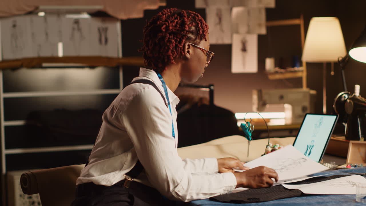 African american tailor reviewing sketch