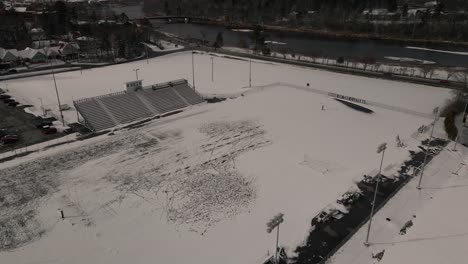 Coulter-Field-At-Bishop's-University-In-Lennoxville-Covered-With-Snow-During-Winter-Season-In-Sherbrooke,-Quebec,-Canada