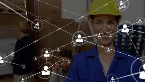 Animating-network-connections-over-warehouse-workers-in-background