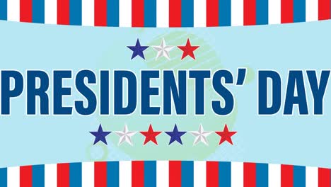 animation of presidents day text over blue background