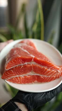 fresh raw salmon on a plate