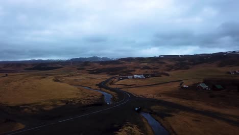 aerial landscape view of a river flowing through iceland highlands