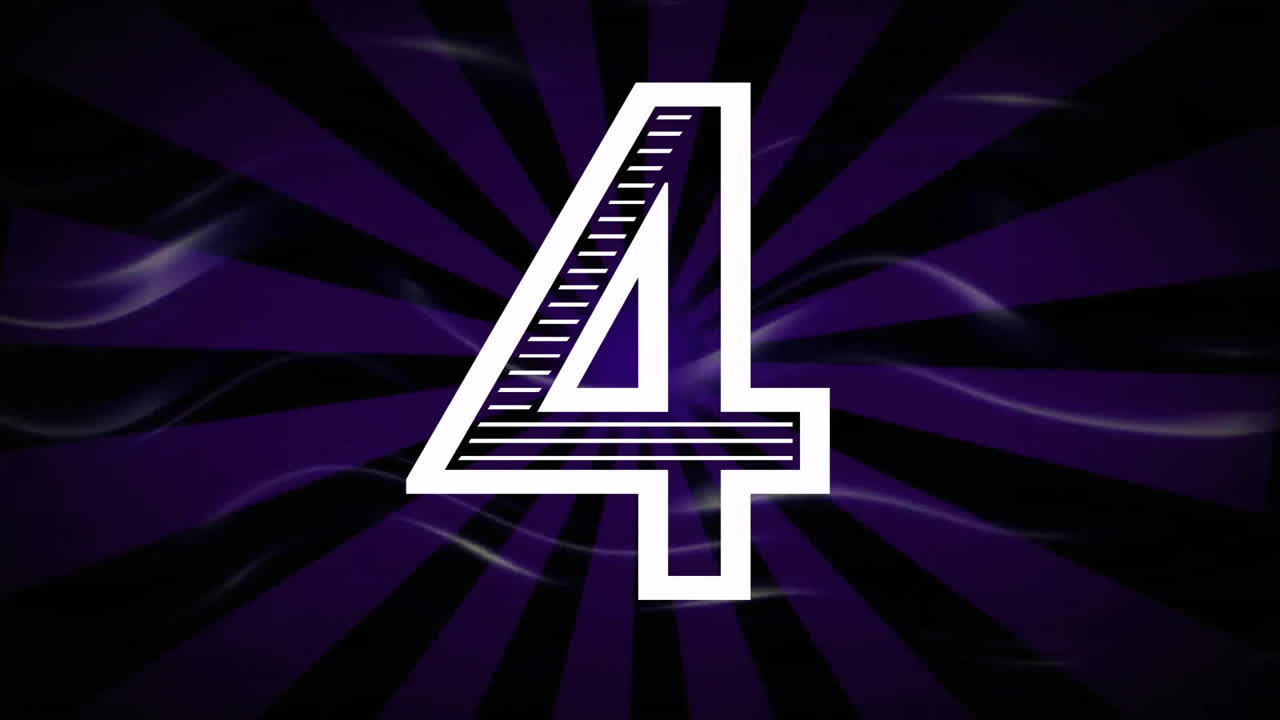 Number five animated over purple and black radial background