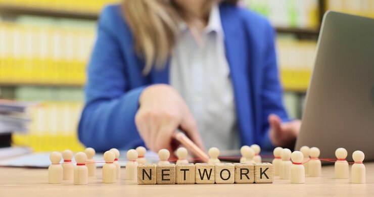 Word network from cubes against woman answering call