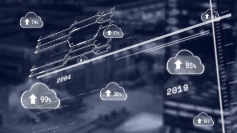 Animación-De-Nubes-Con-Carga-Y-Datos-Sobre-El-Paisaje-Urbano-Marino-Borroso.