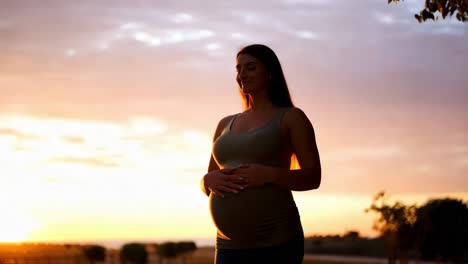 pregnant woman at sunset silhouette