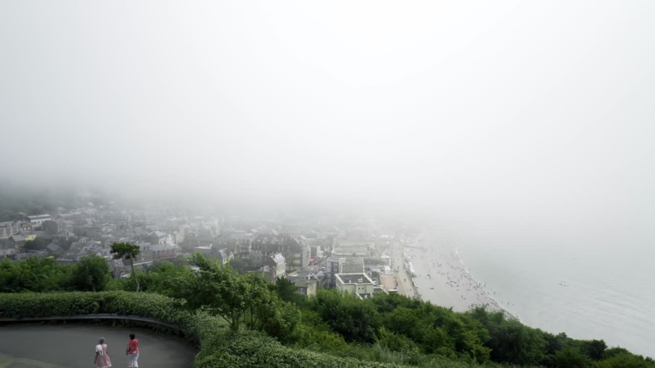 Foggy Coastal Town View