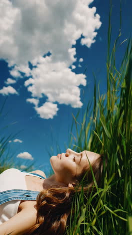 woman relaxing in a field