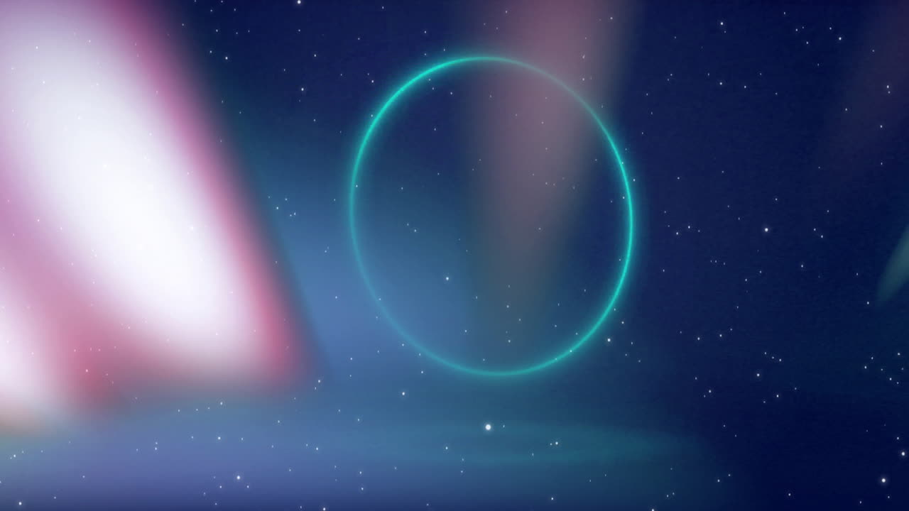 Neon spiral animation with glowing lines over starry night sky background
