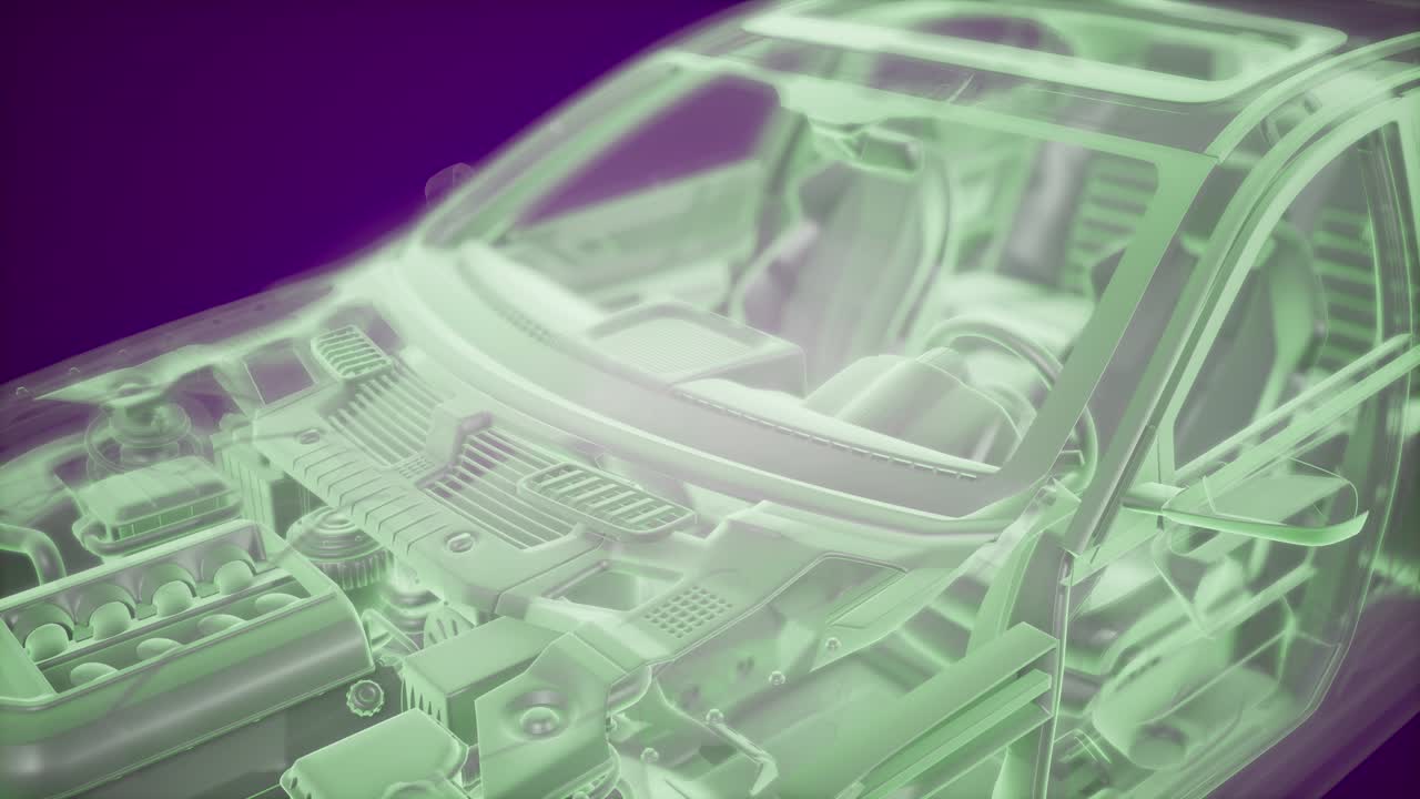 animación holográfica de un modelo de coche de wireframe en 3d