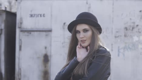 stylish woman in leather jacket