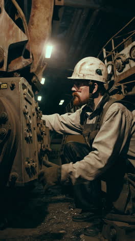 mining worker maintaining heavy machinery in a tunnel