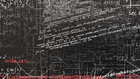animación digital del procesamiento de datos frente a ecuaciones matemáticas sobre fondo negro