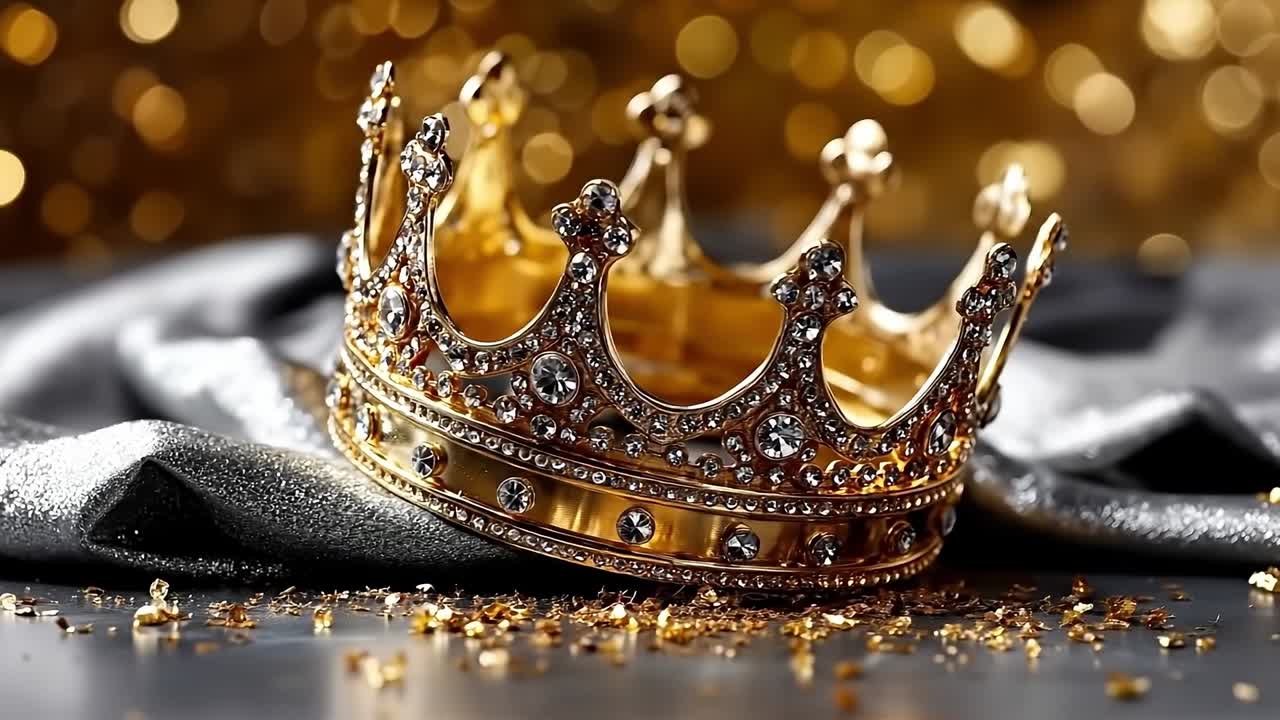 A gold crown sitting on top of a black cloth