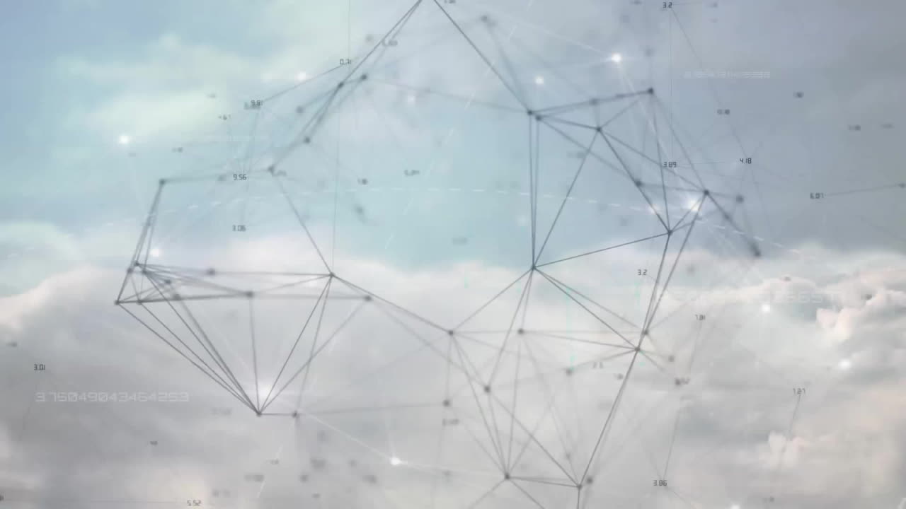 Animation of connections and data processing over cloud background