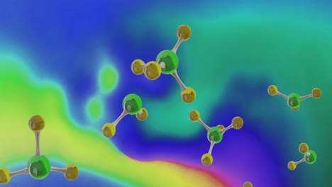 animación de modelos micro de moléculas sobre un fondo multicolor