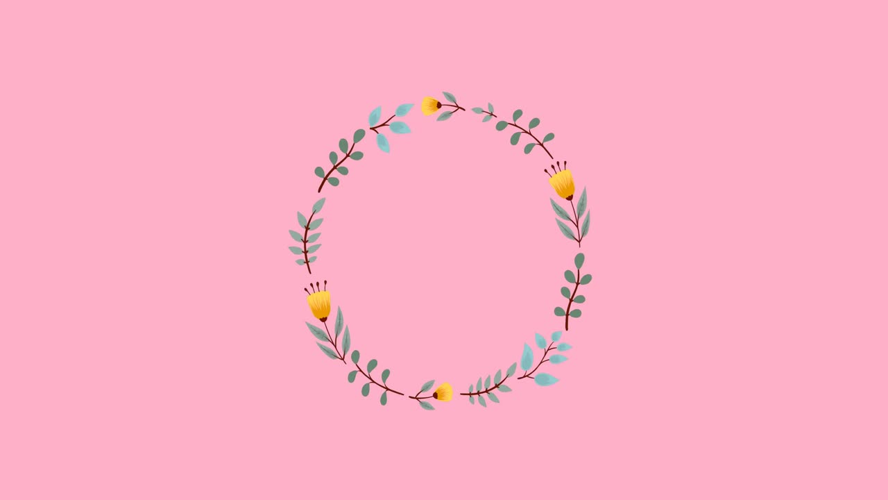 분홍색 배경에 반 ⁇ 이는 블롭과 꽃을 가진 프레임에서 판매 텍스트의 애니메이션