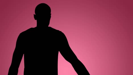 animation of silhouette of discus thrower holding discus on pink background