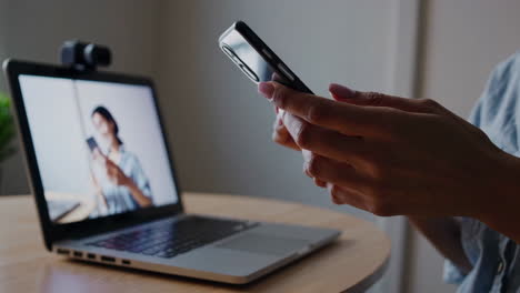 woman having a video call on laptop