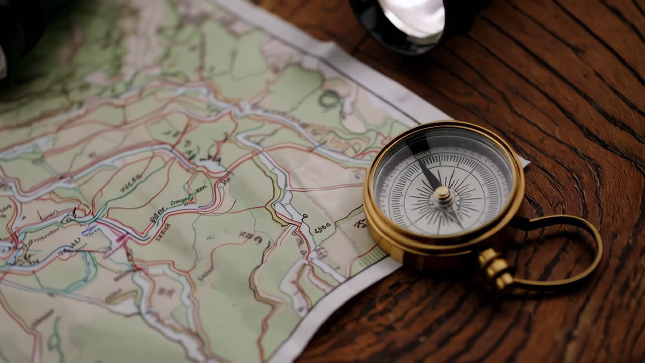 Vintage Compass and Topographic Map