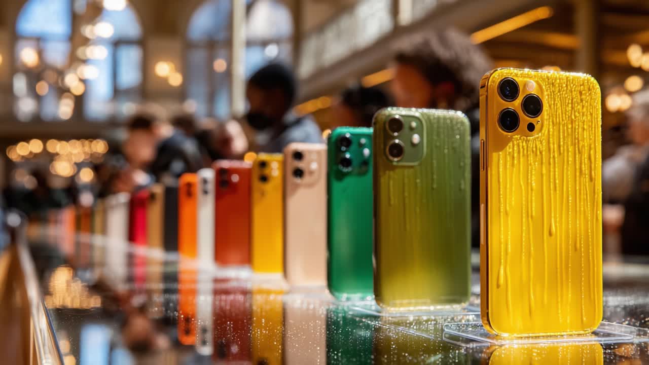 Showcasing a Vibrant Array of Colorful Smartphones with Unique Designs and Stunning Finishes, Highlighting Innovation and Style in Modern Mobile Technology Showrooms