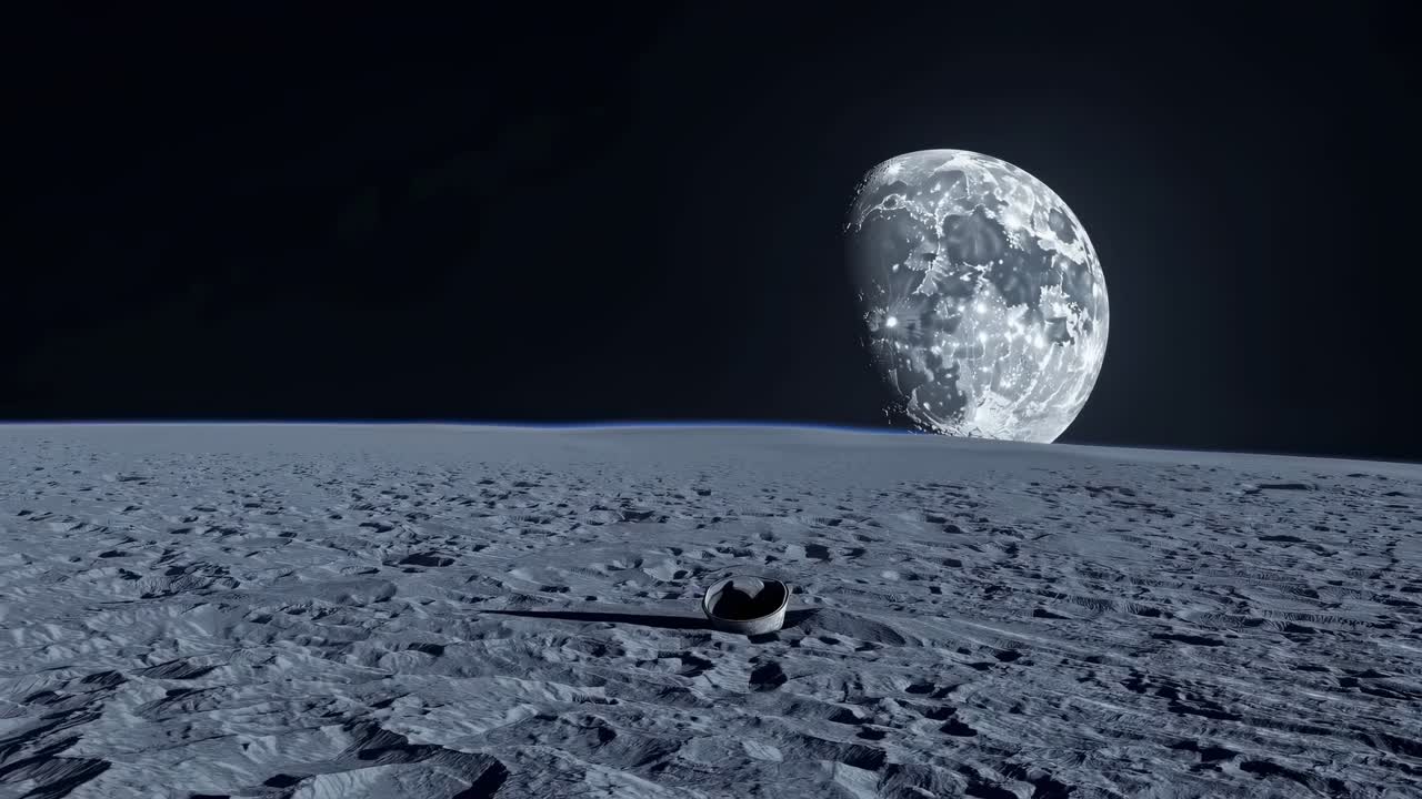 Moon Surface Landscape with Lunar Module