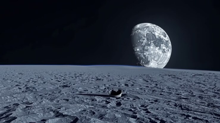 Paisagem da Superfície Lunar com Módulo Lunar