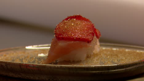 flamed strawberry salmon sushi