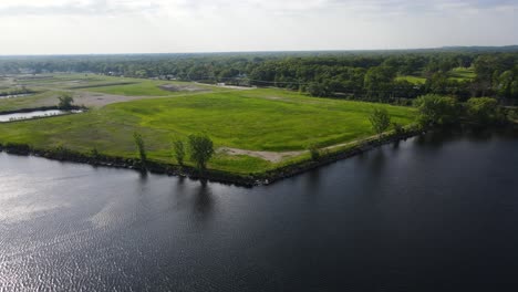slow pan of the coastal region at muskegon lake
