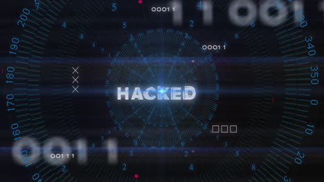 animación de texto hackeado y procesamiento de datos sobre placa de circuito