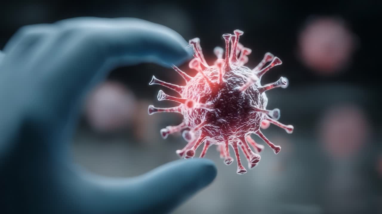 A Close-up View of a Viral Particle Highlighting Its Structure, Captured in a Scientific Setting, Reflecting Advanced Research and Microscopic Detail