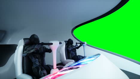 futuristic sci fi interoir with robots. green screen 4k footage.