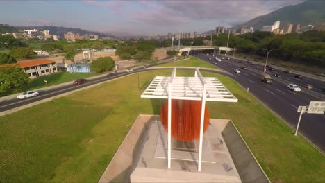 aerial footage of 'esfera caracas', from up to down, in caracas, venezuela
