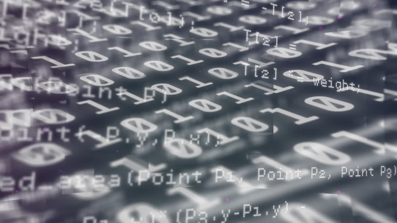 회색 배경에 있는 바이너리 코딩 데이터 처리에 대한 데이터 처리의 디지털 애니메이션