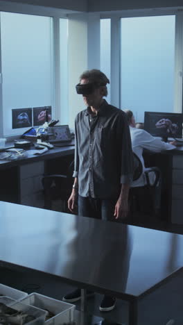 scientist using vr in a paleontology laboratory