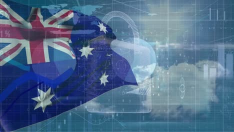 animation of data processing over flag of australia