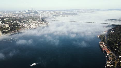 amazing view of istanbul two continent in foggy day from drone shot