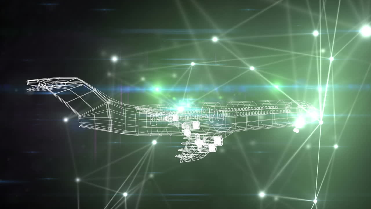 3d 비행기 드로잉으로 연결 네트워크의 애니메이션