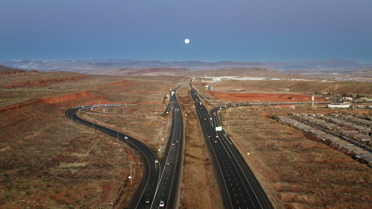 Moonlit Desert Highway Interchange at Twilight