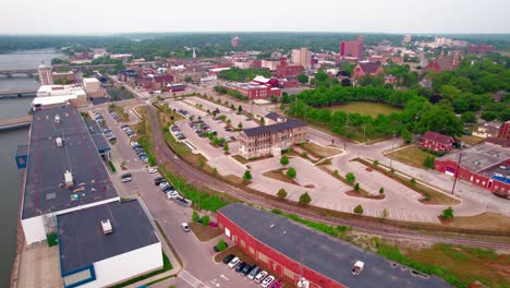 urban aerial of rockford downtown, illinois