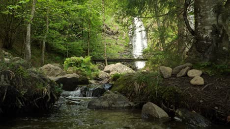 Fluss-Im-Todtnauer-Wald-Mit-Wasserfall-Und-Brücke