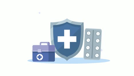 animación de escudo médico y kit