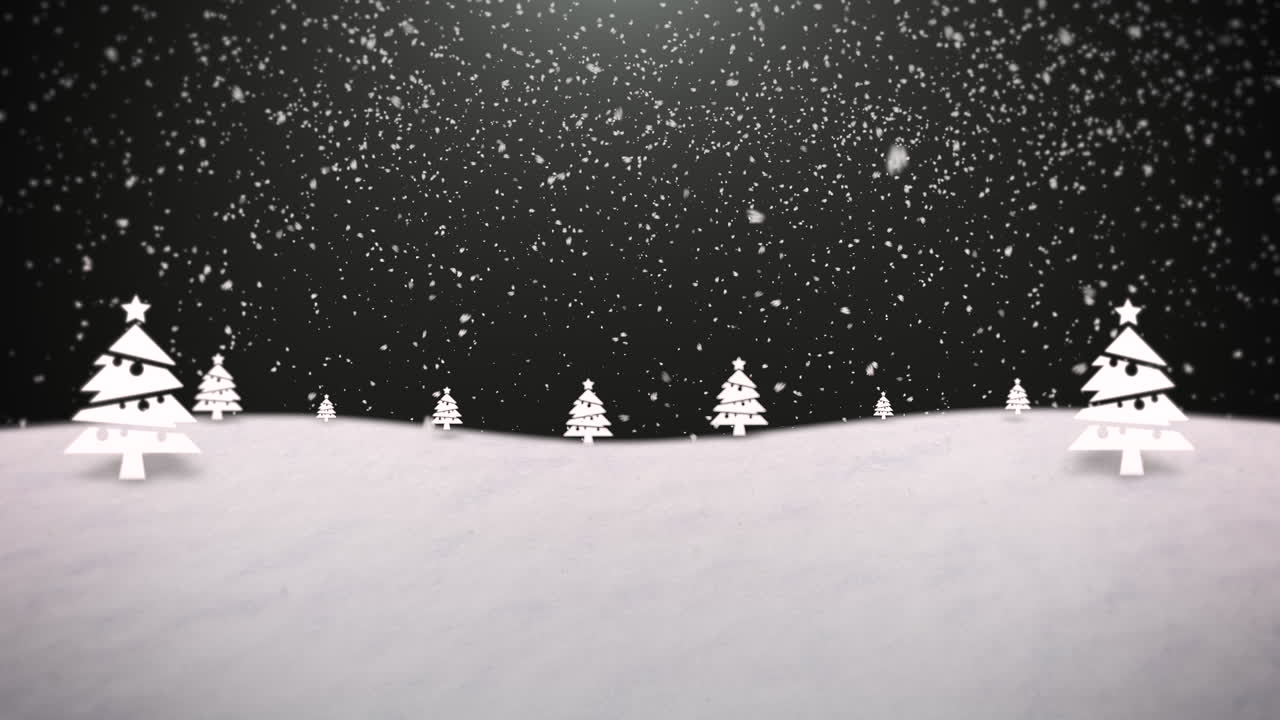 숲과 눈이 내리는 풍경이 있는 애니메이션 근접 촬영 산