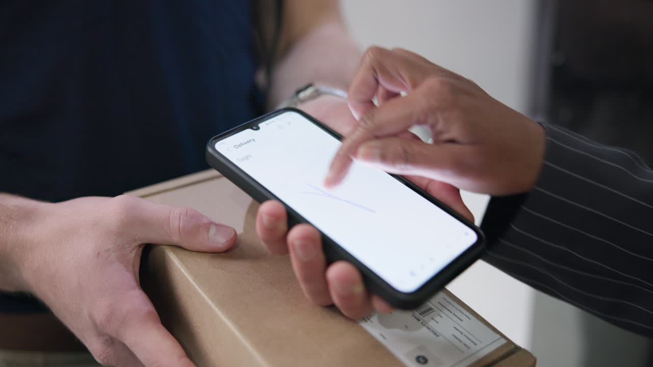 Signing for a delivery on a smartphone