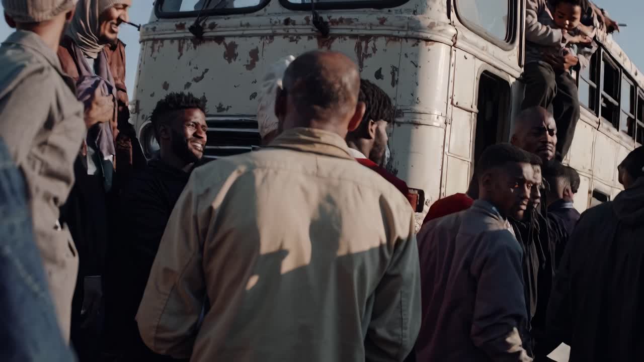 escena de un autobús abarrotado